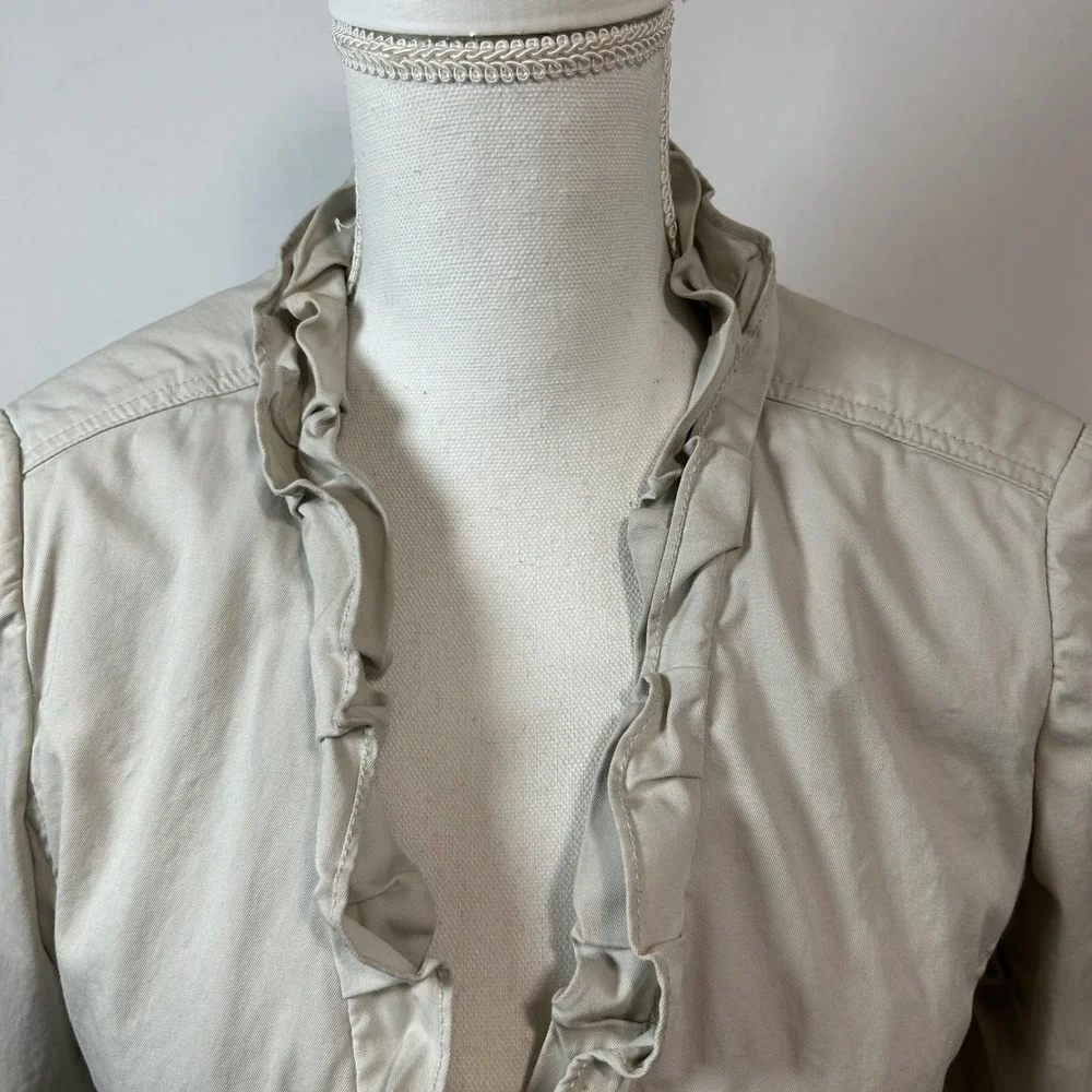 Talbots Petites Ruffle Front Blazer Jacket‎ Beige Cotton Blend Career